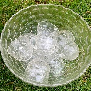 80s Federal Glass Ten Cup Punch Bowl